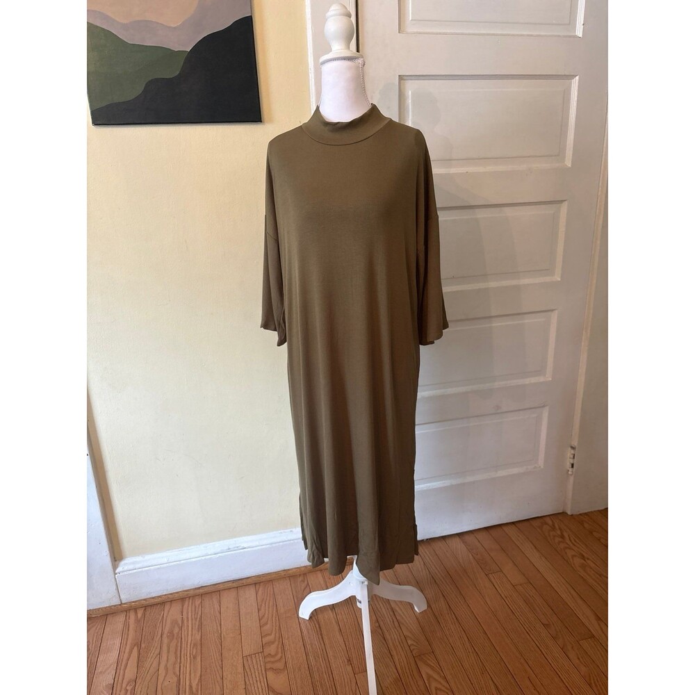 Womens dress boxy modest mock neck turtleneck side slit boutique casual